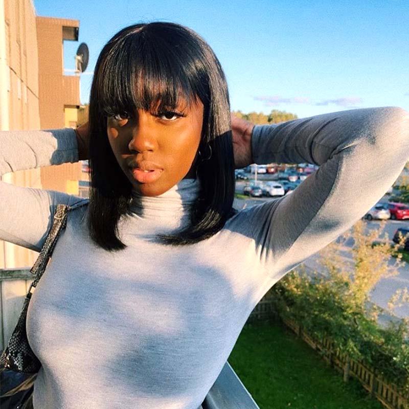 short bob lace wig with bangs for black women