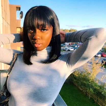 short bob lace wig with bangs for black women