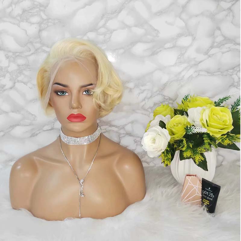 Short Blonde Pixie Cut Wig lace frontal for African American