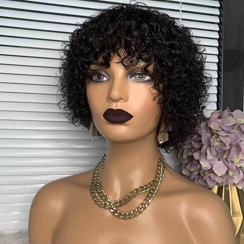 short afro kinky curly wig with bangs
