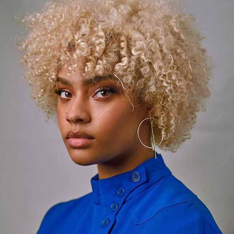 short blonde afro curly human hair for black women