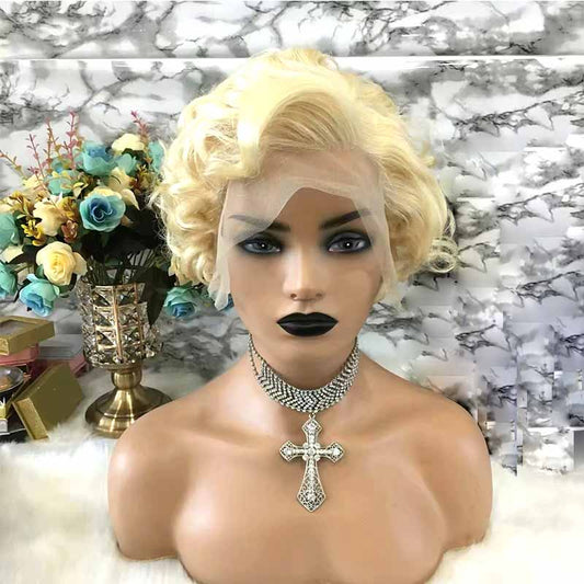 short blonde pixie cut wig lace frontal for African American