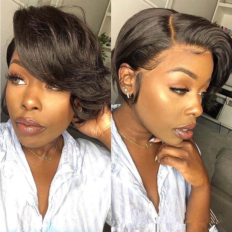 Quality Brazilian Hair Pixie Cut Wig Wave 13x4 for Black Women