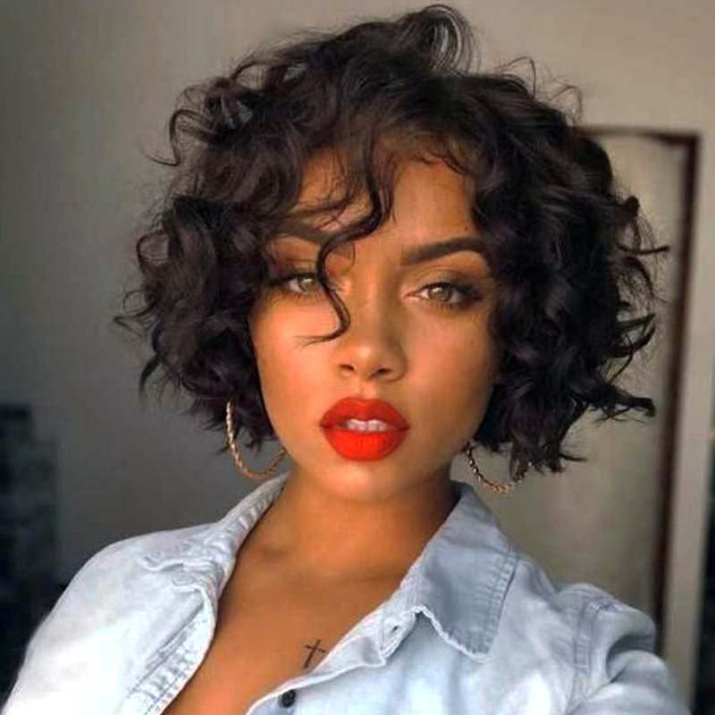 short curly human hair wig lace frontal