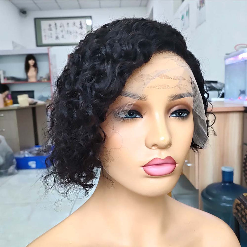 short curly pixie cut human hair lace wig