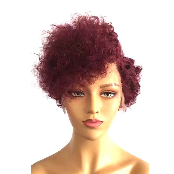 short curly purple pixie cut human hair wig