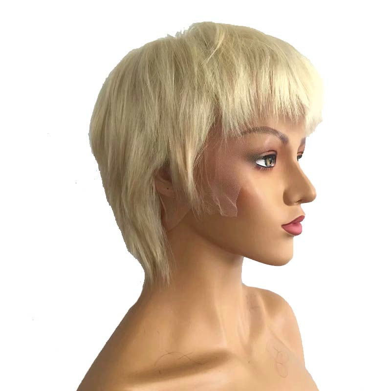 short human hair blonde pixie cut wig straight
