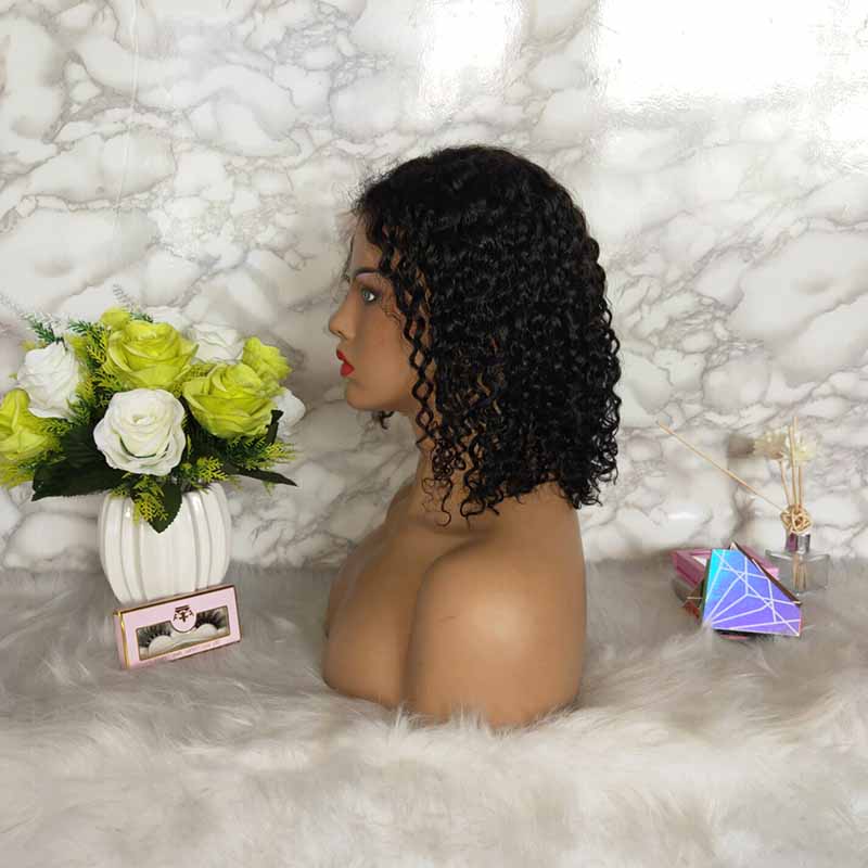 short human hair curly lace wig middle part