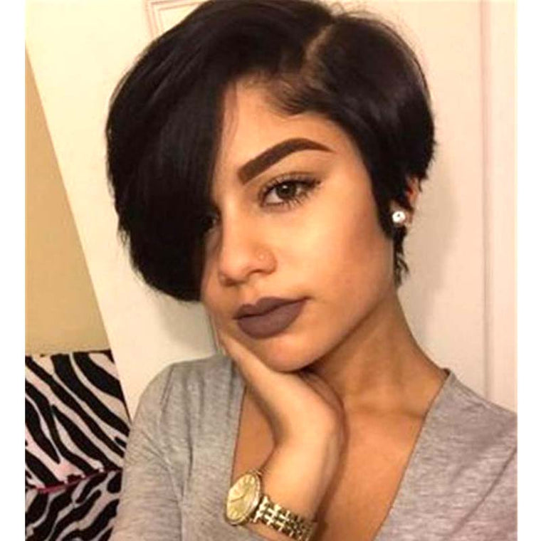 Short Human Hair Pixie Cut Wig Wave Lace Frontal for African American