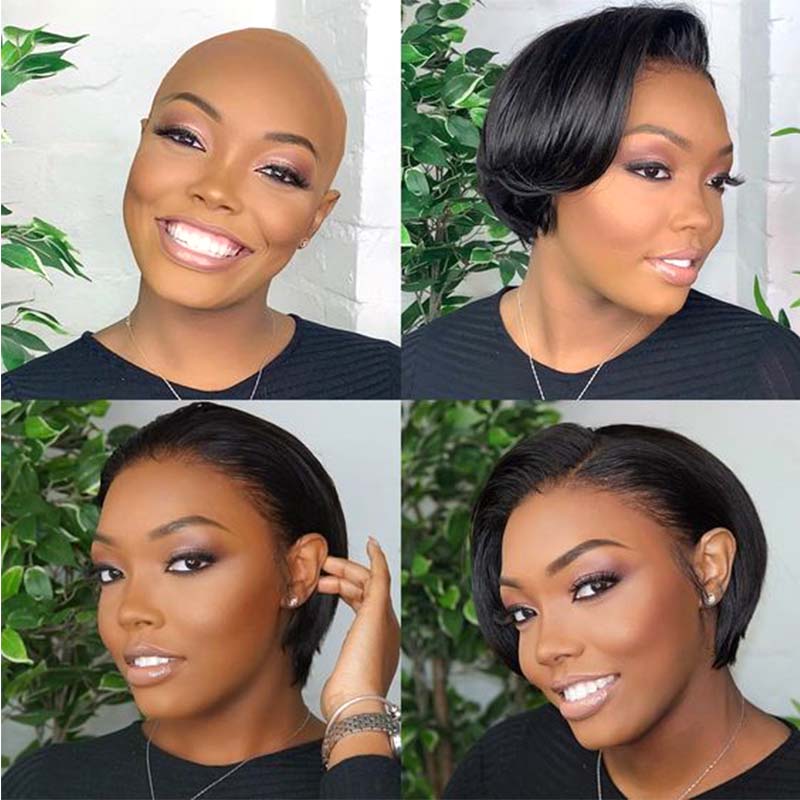 short pixie cut wig human hair straight for African American