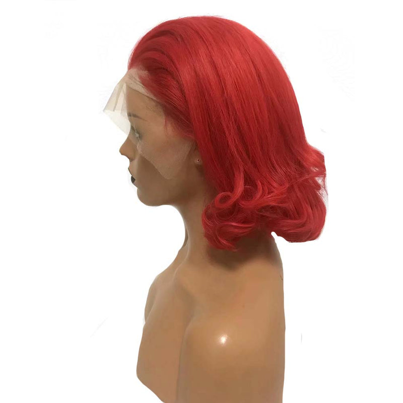 short red human hair lace wig bob