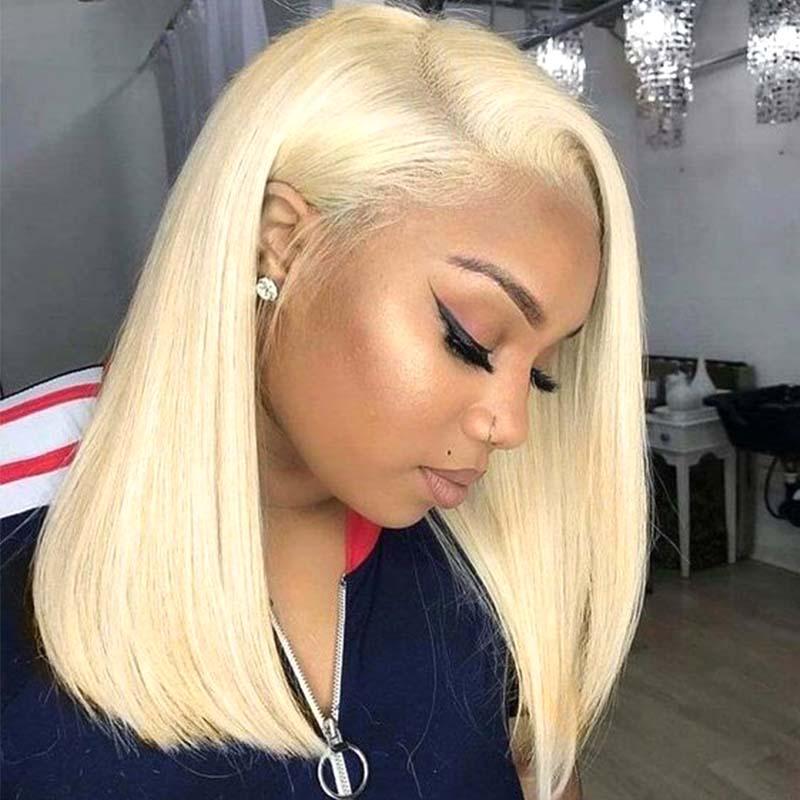 Blonde BOB Lace Wig Human Hair Side Part Short #613 Lace Frontal Wig