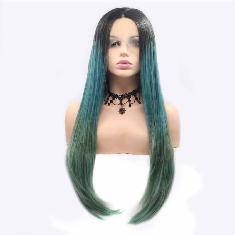 24inch Synthetic Lace Front Wig Green Ombre