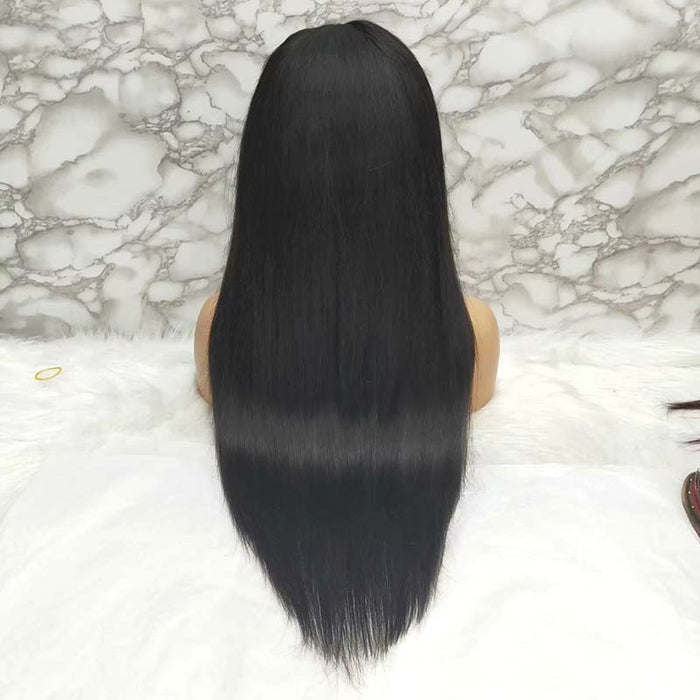 straight human hair lace wig with bangs for black women
