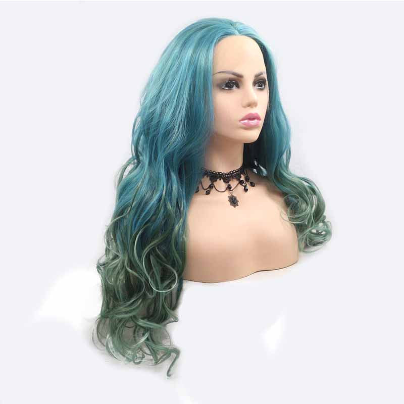 Blue Green Synthetic Wig Body Wave
