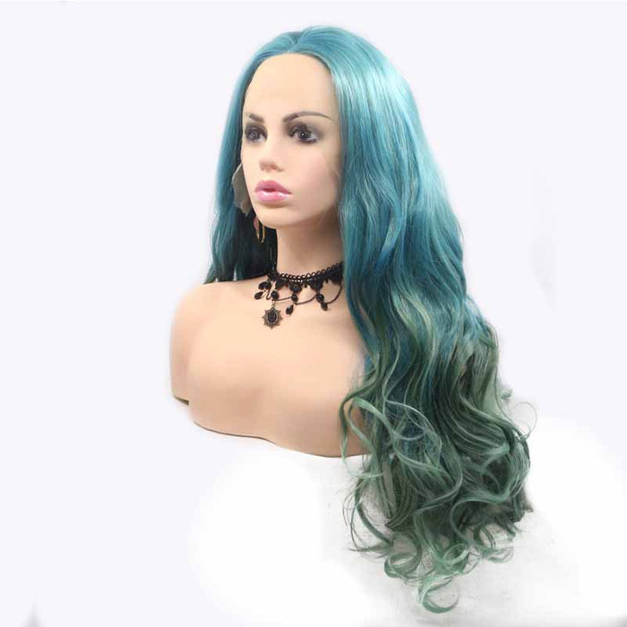 Blue Green Synthetic Wig Wave 24inch