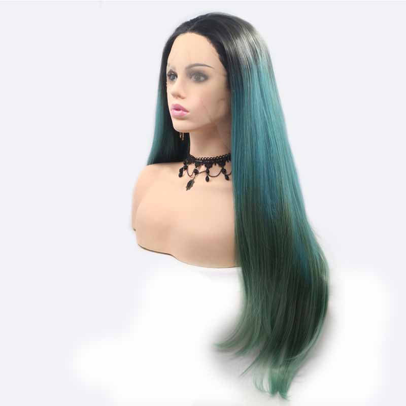 Synthetic Lace Front Wig Green Ombre