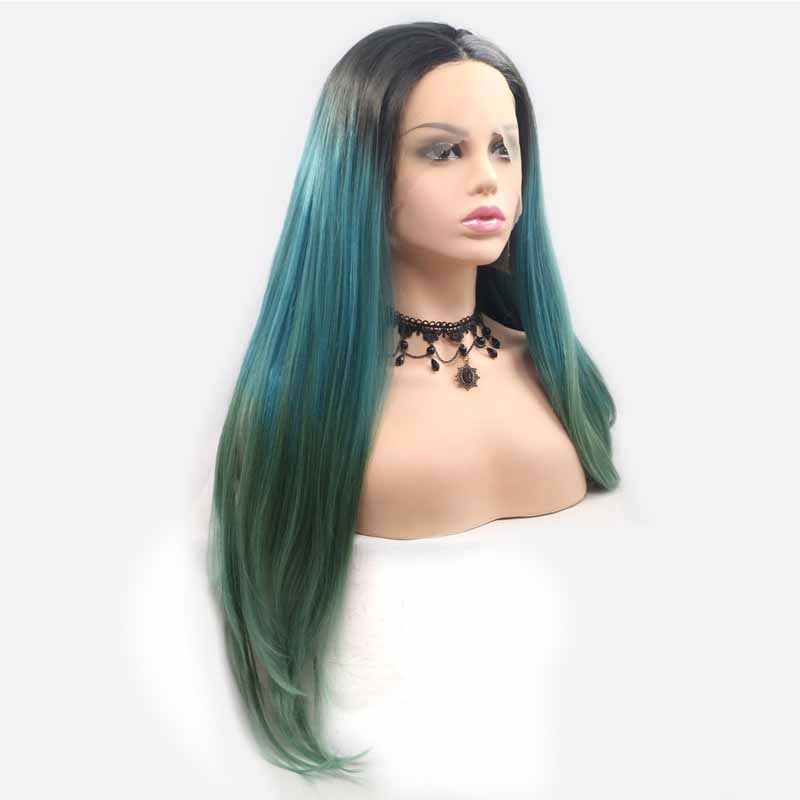 24inch Synthetic Lace Front Wig Green 