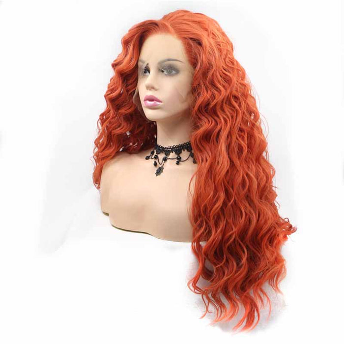 Synthetic Lace Front Wig Orange Deep wave 