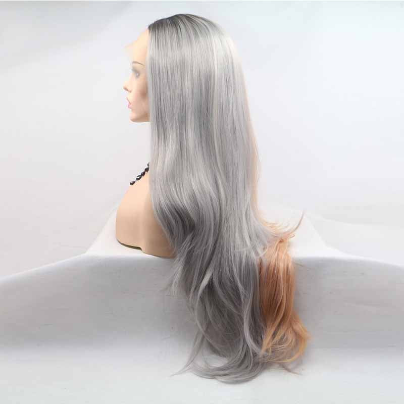 Brown Grey Synthetic Lace Front Wig