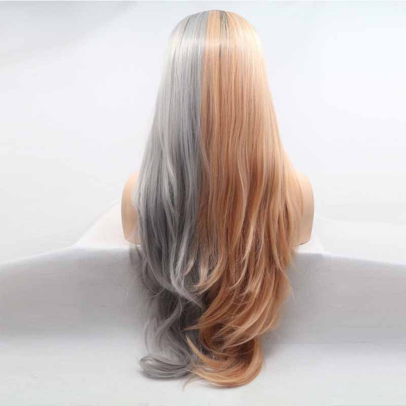 Brown Grey Synthetic Lace Front Wig long 