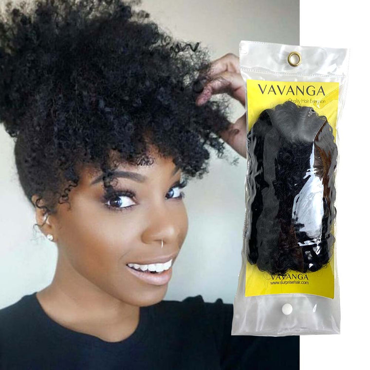 Vavanga Short Afro Puff Drawstring Ponytail With Bangs For Black Women