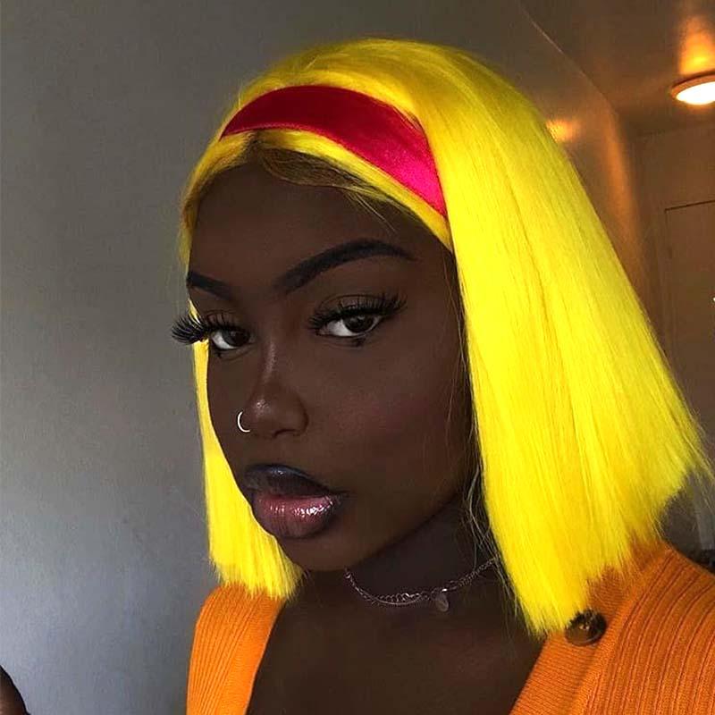 Yellow Bob Wig Human Hair Lace Wig Middle Part for sale Surprisehair