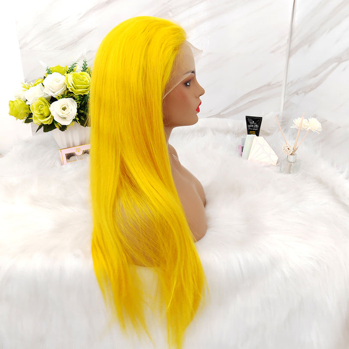 yellow color lace wig human hair 